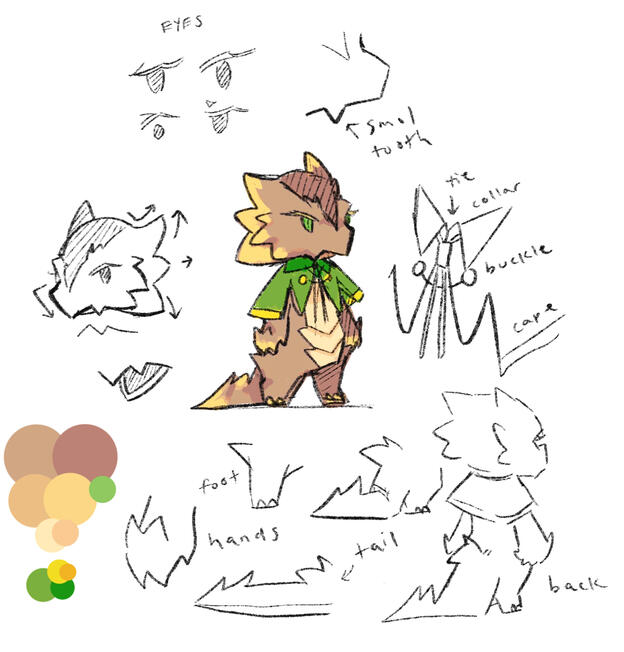 Sample of design sheet I make for myself. Kiryl is a spiky boy with an equally spiky attitude