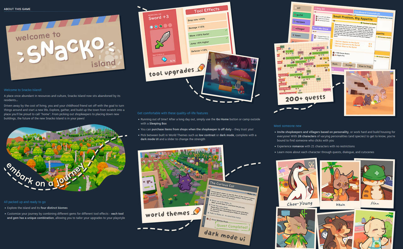 Steam page snippets of assets and copywriting