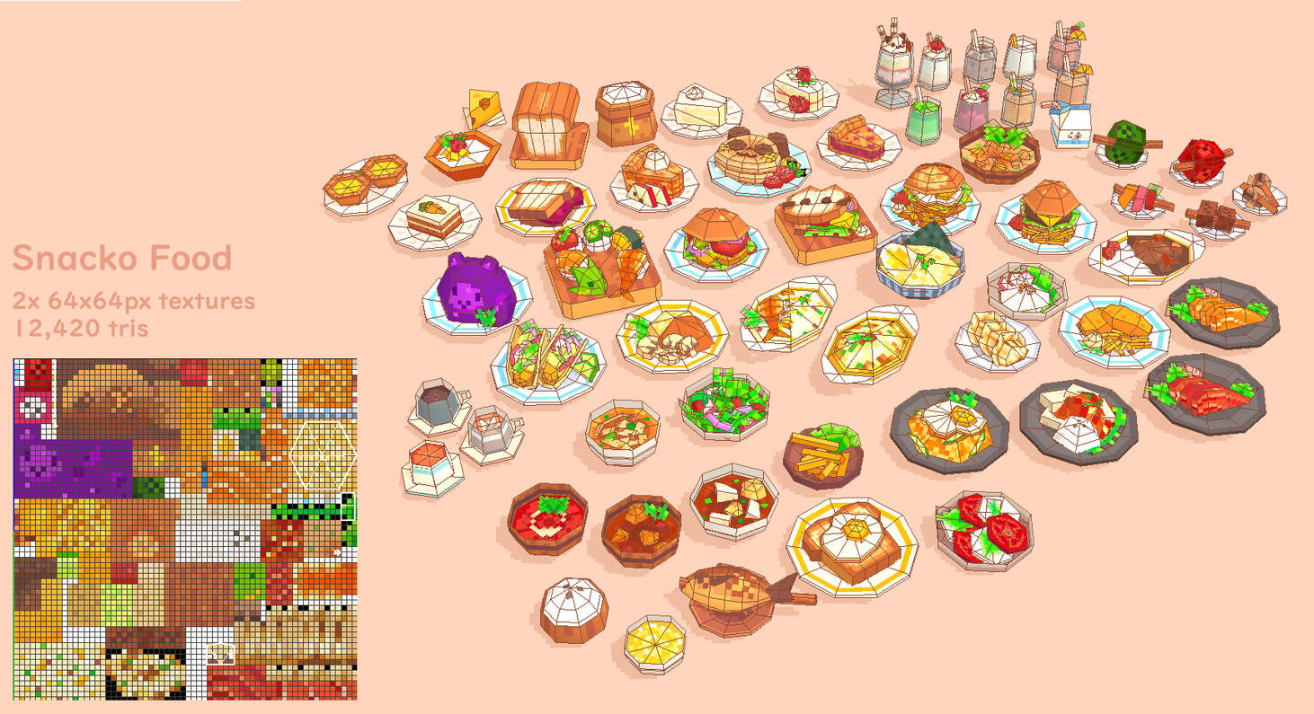 Food items that players are able to cook and then consume or place as decorations in the world