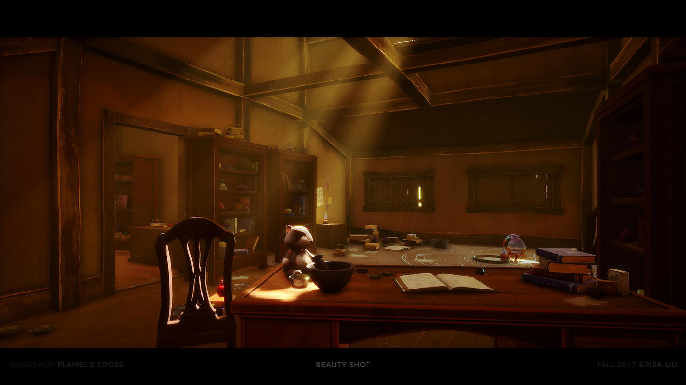 Alchemist&#39;s workshop made for a point-and-click game in UE4. exploration of interactables, scripting, Substance Designer, and real-time lighting