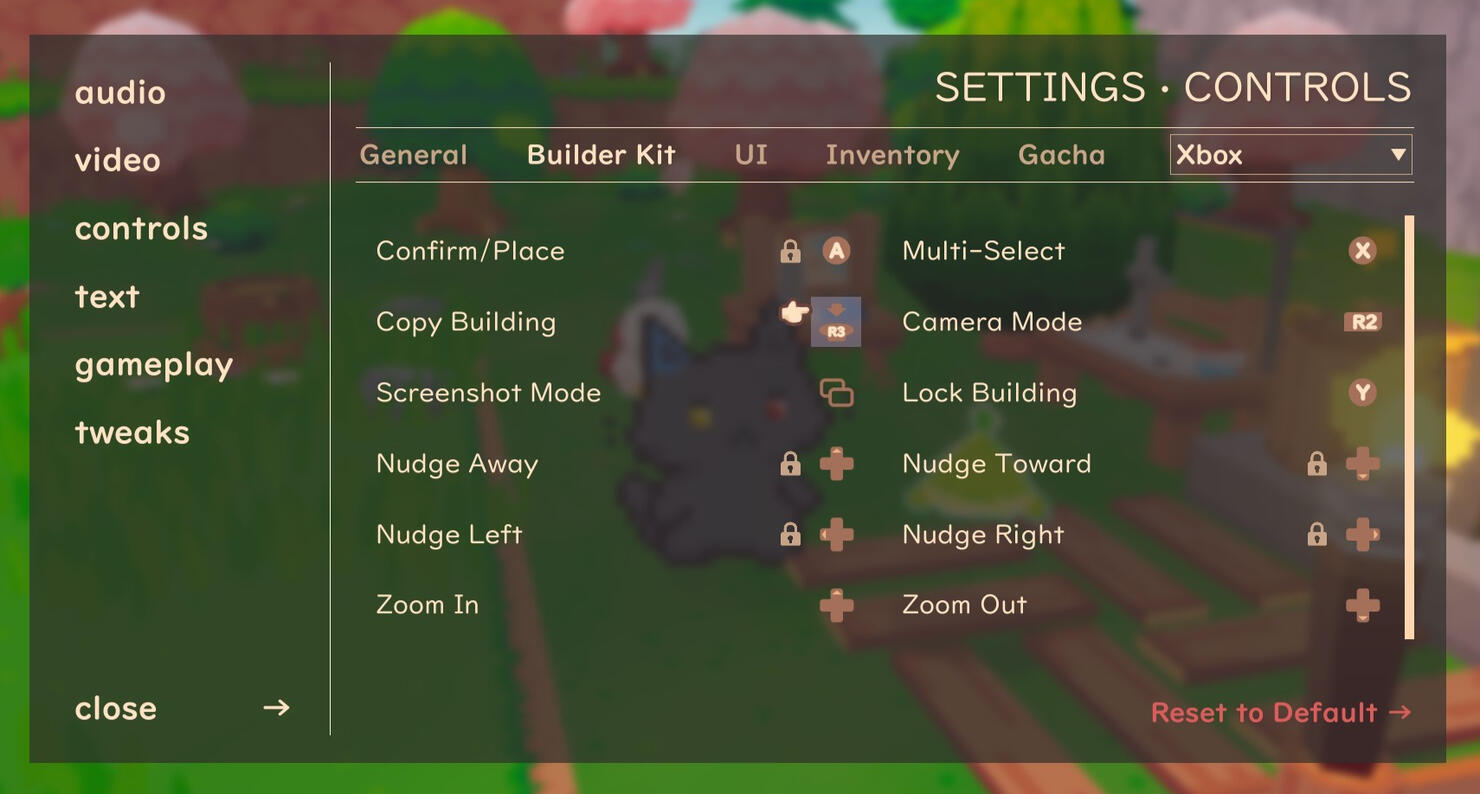 Settings menu